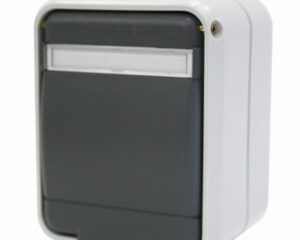 Priza simpla cu PE inscriptionata IP44, gri/gri