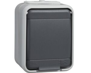 Priza simpla cu PE IP44, gri/gri