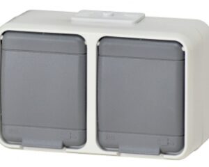Priza dubla cu PE IP44, gri/gri
