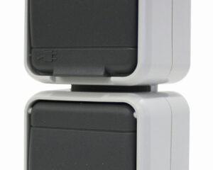 Priza dubla cu PE IP44, gri/gri