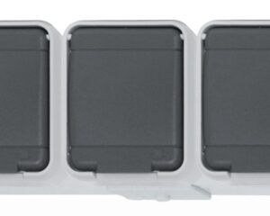 Priza tripla cu PE IP44, gri/gri