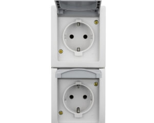 Priză dublă PE+capac, 16A, vertical, PT, cl.elastice, IP54