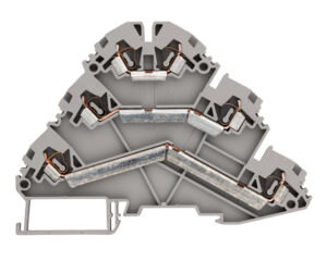 Clemă triplu etajată, conex. elast., gri,YBK 2,5-3F, 2,5mm²