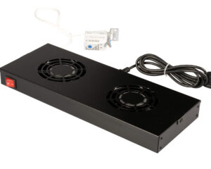 Placă 19" cu 2 ventilatoare, 1U, analogic, negru RAL 9005