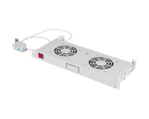Placă 19” cu 2 ventilatoare, 1U, termostat analogic, RAL7035