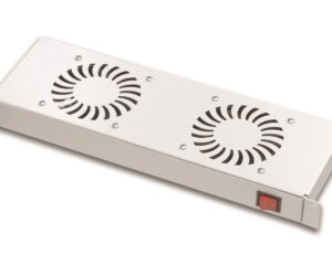 Placă 19” cu 2 ventilatoare, 1U, comutator ON/OFF, RAL7035