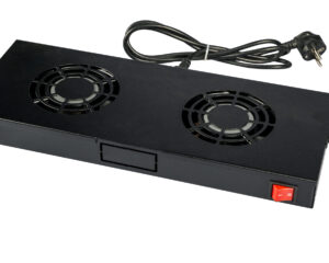 Placă 19" cu 2 ventilatoare, 1U, comutator, negru RAL 9005