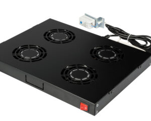 Placă 19" cu 4 ventilatoare, 1U, analogic, negru RAL 9005