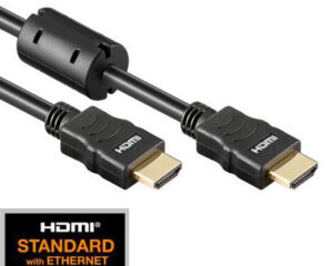 HDMI 1.4 Cable, 2x HDMI19 Typ A male, Ferrit/Gold,Black, 3m