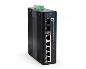 Switch 4xRJ45 (PoE+) + 1xRJ45/SFP + 1xSFP, 126W, șină DIN