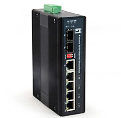 Switch 4xRJ45 (PoE+) + 1RJ45 + 1xSFP, 126W, pentru șină DIN